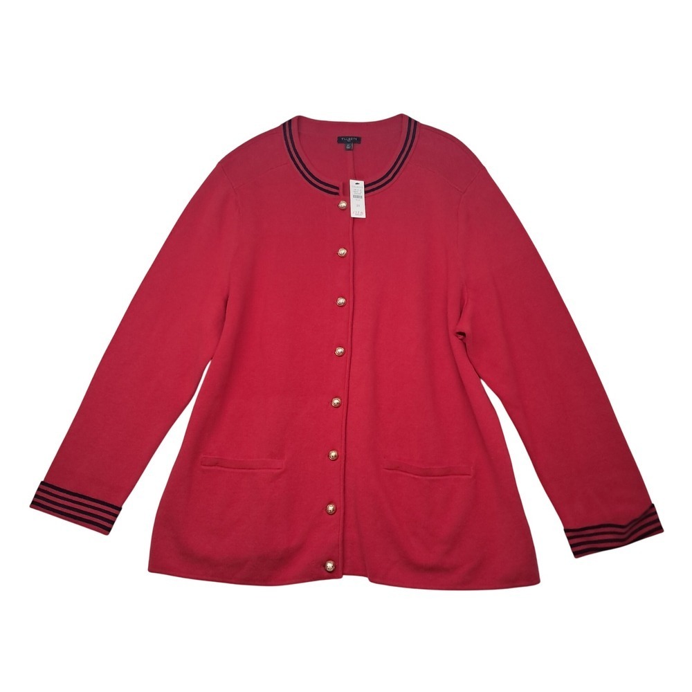 NWT Talbots Sweater Jacket Womens 2X Red Stripe Trim Silk Blend Preppy Christmas